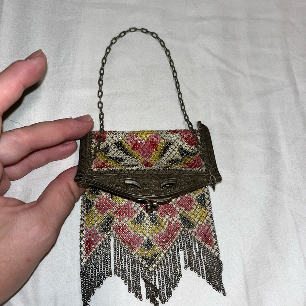 Vintage Chainmail Clutch with Pink and Yellow Accents - Picture 14 of 16